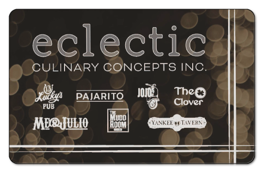 eclectic culinary concepts text on a tan background with mulitple restaurant logos